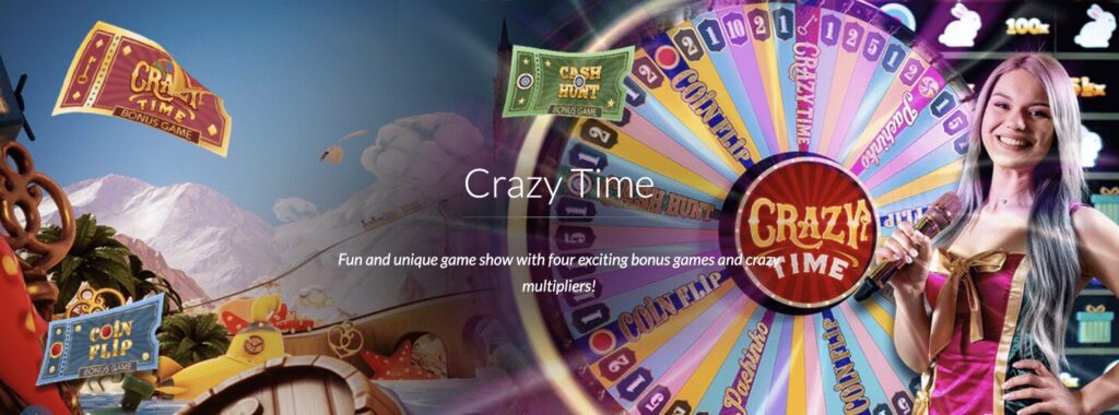 Crazy Time casino game with bonuses and high multipliers